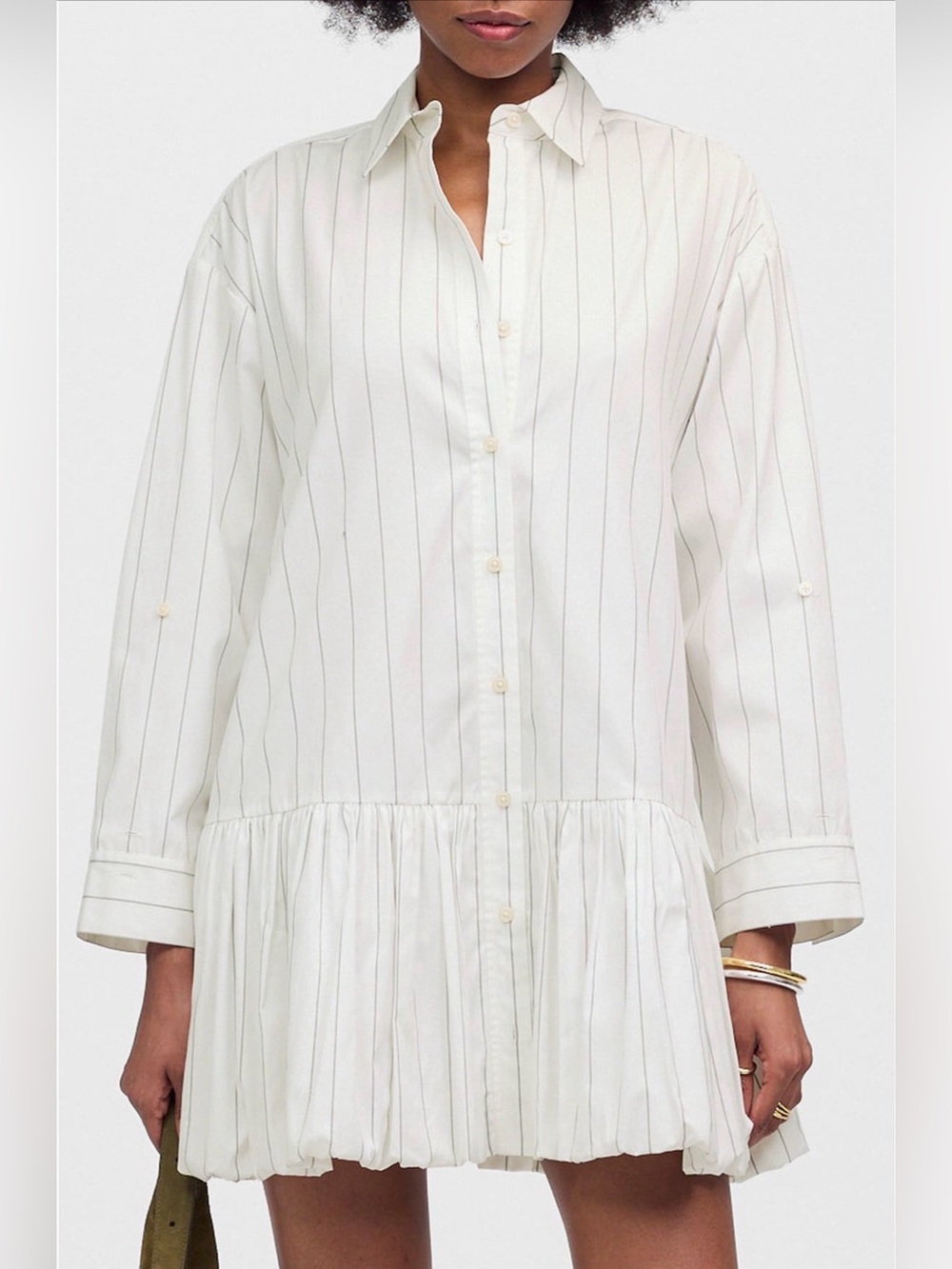 BRAND NEW Madewell Pinstripe Poplin Bubble Hem Mini Shirtdress